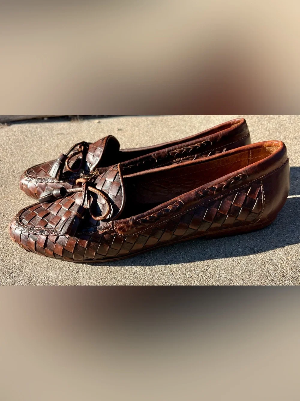 Women’s Sesto Meucci Brown Woven Leather Loafers